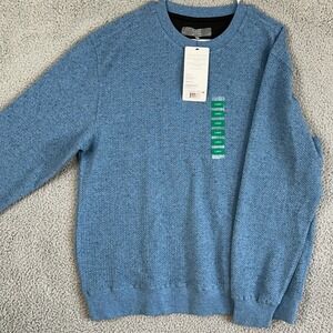 Berkley Jensen Sweater Crew Neck Men Large Blue Long Sleeve Pullover Stretch NEW